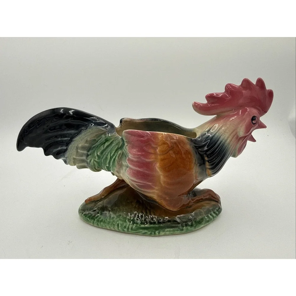 Vintage Rooster Chicken Planter Vase‎ Ceramic Farmhouse Country Cottage Decor
